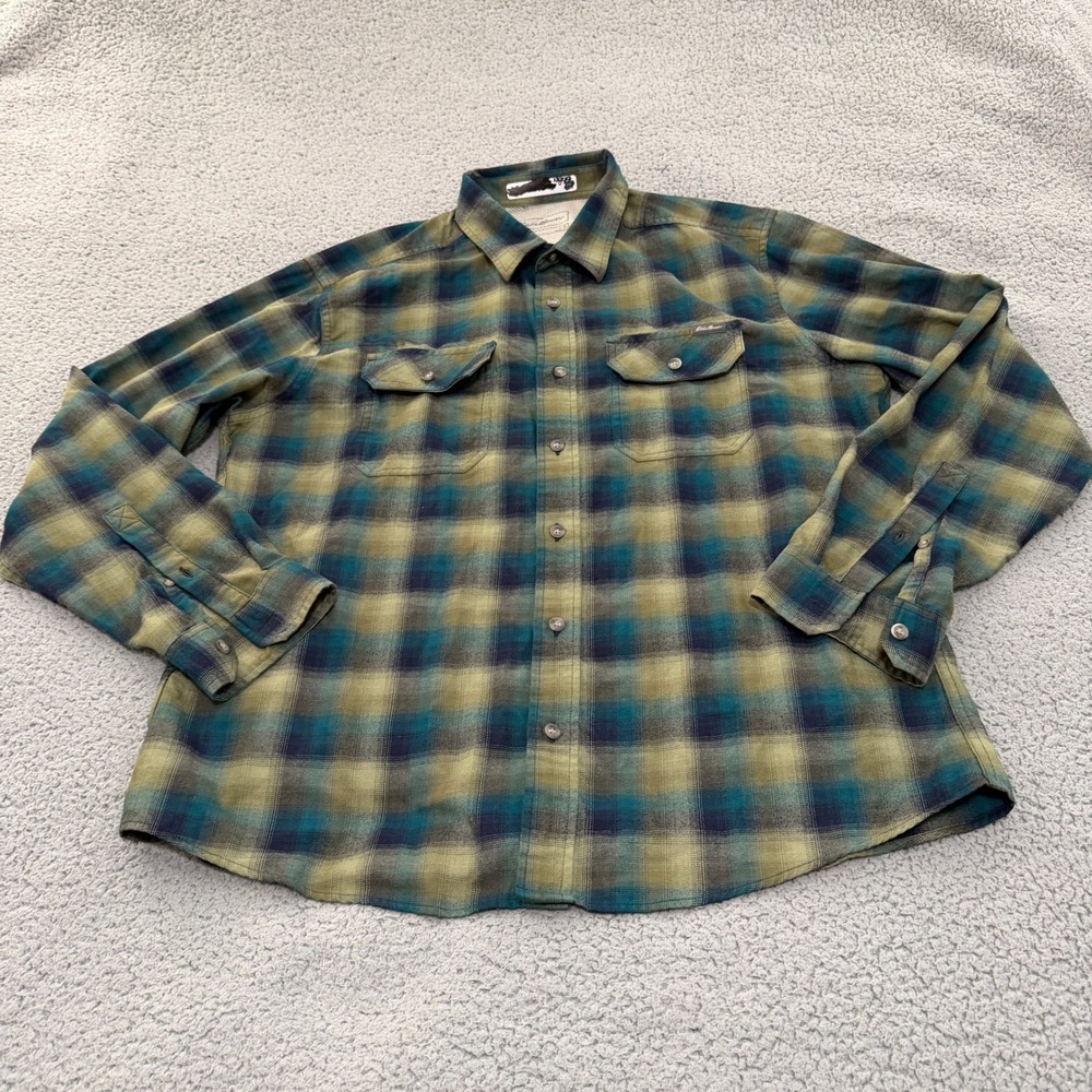 Eddie Bauer Shirt Mens XL Green Blue Plaid Long Sleeve Flannel Button Down